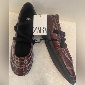 ZARA Burgundy Faux Leather Flats - Size 8.5 - NEW